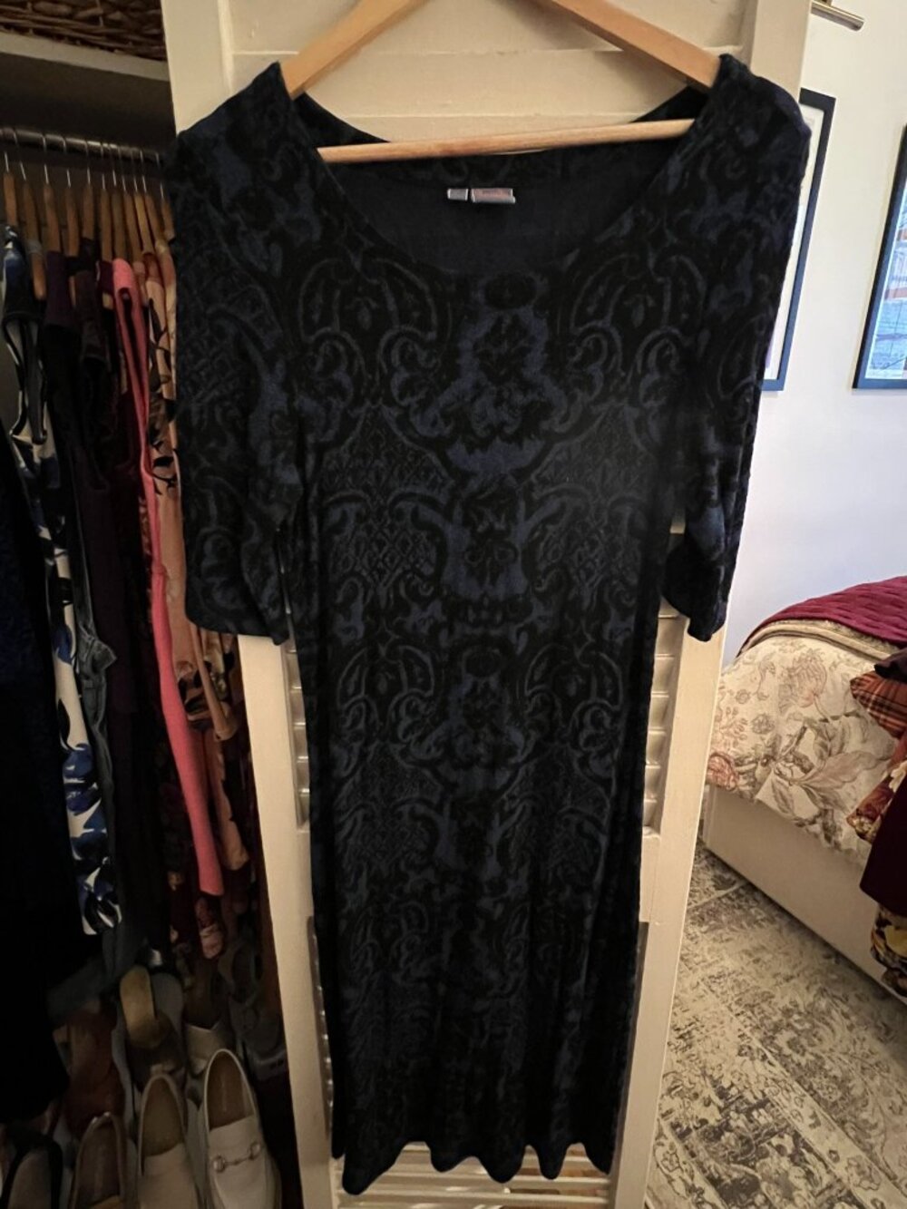 Blue and Black Paisley Work Dress